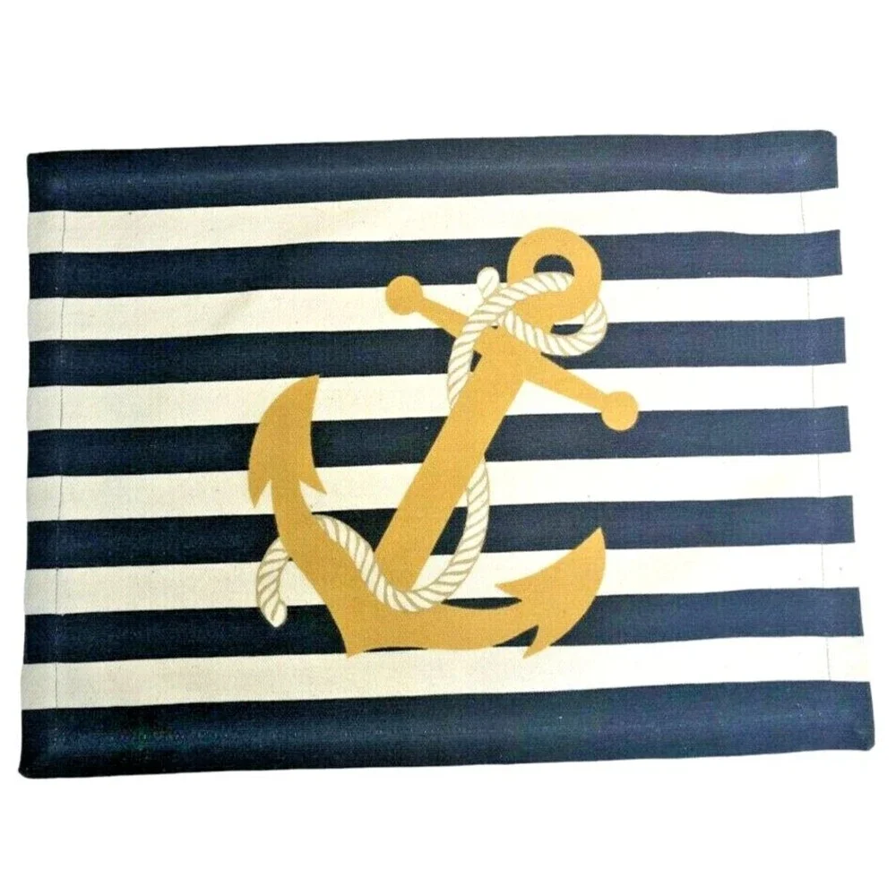 Anchor Nautical Placemats Navy White Stripes Set of 4 Beach Summer Machine Wash